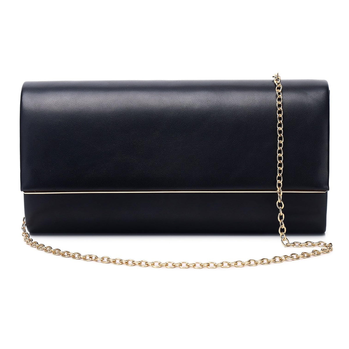 DETARA Women Evening Bag Vegan Leather Clutch Purse Shoulder Crossbody Envelope Bag for Party Wedding Prom Bridal(Black 1818)