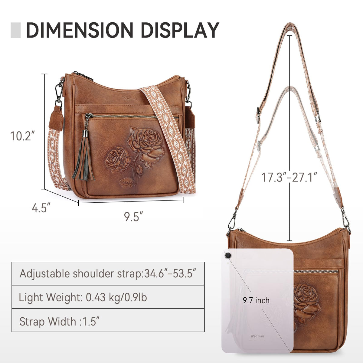 VIMUTI Crossbody Bags for Women Trendy Vegan Leather Hobo Purses for Women Embossed Flower Shoulder Handbags Bucket Bag (02-Brown)