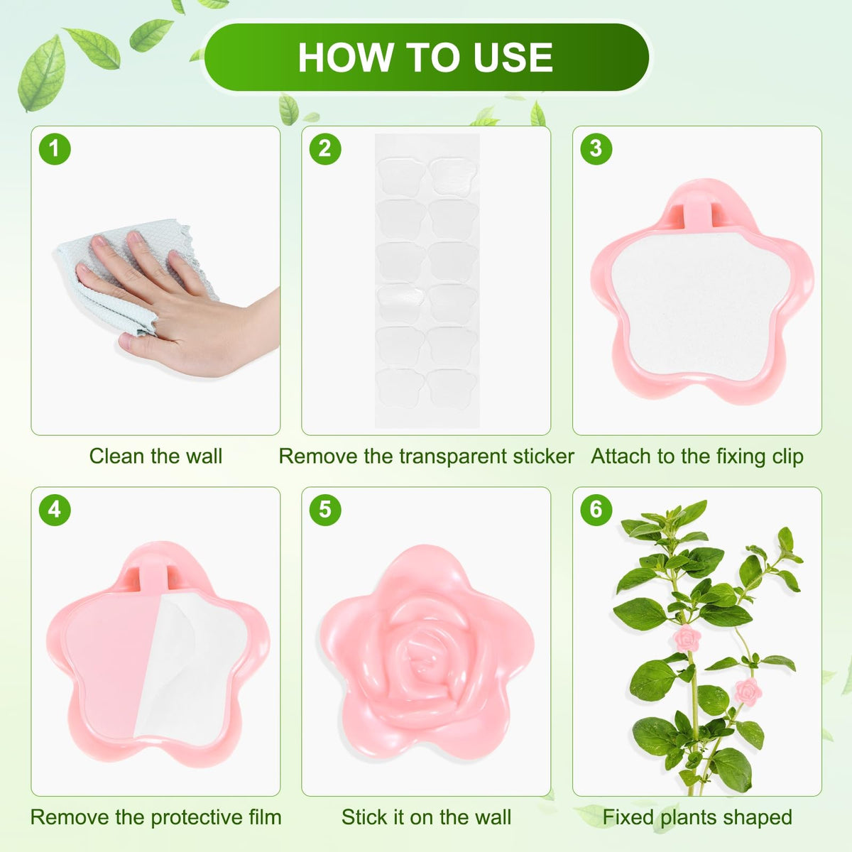M METERXITY 100 Pack Plant Wall Clips, Self-Adhesive Plant Climbing Wall Clips Fixer with Acrylic Adhesive Sticker for Vine Support/Indoor/Outdoor Decor [Rose-Pink]