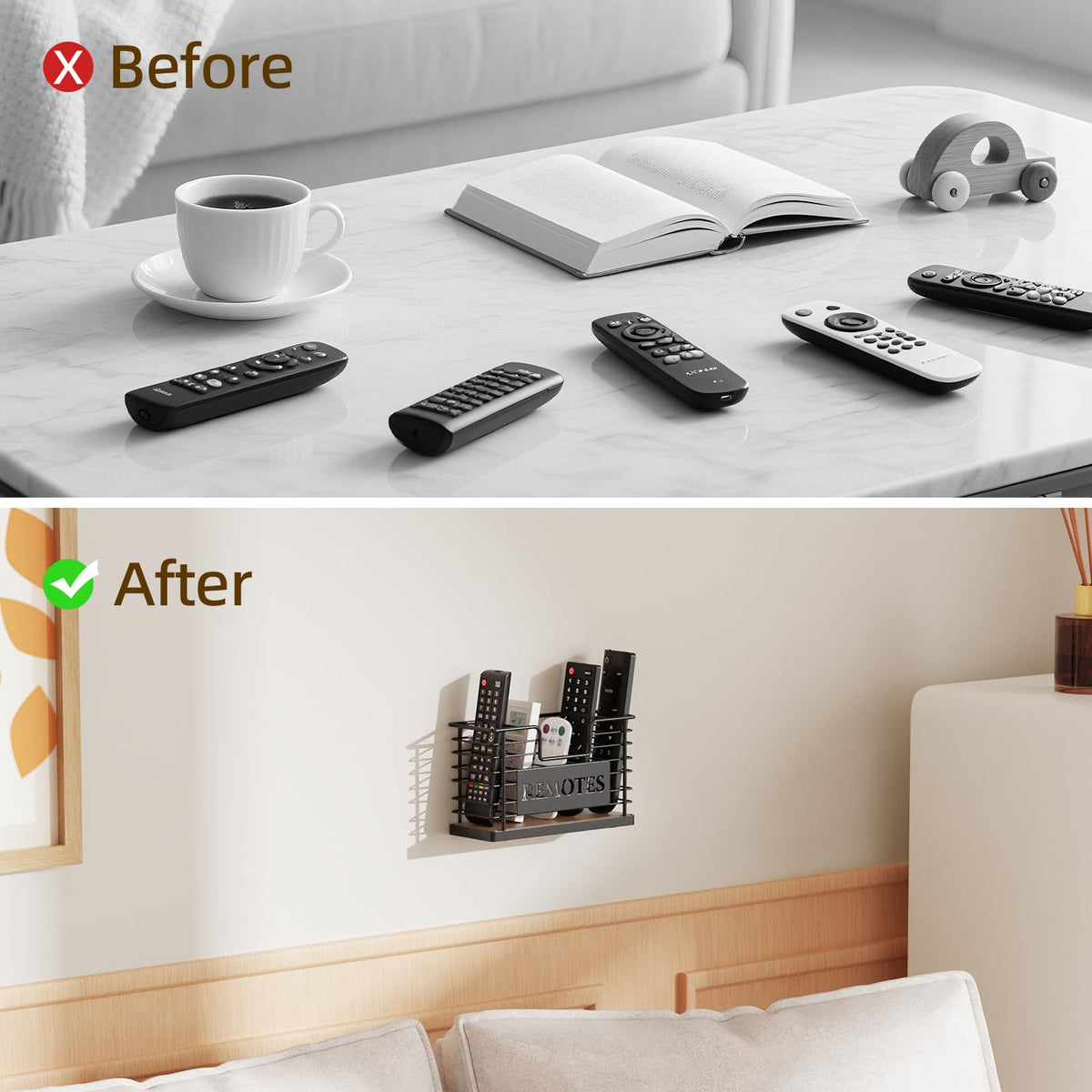 GIGIFTREE Remote Control Holder, 5-Slot TV Remote Holder Wall Mount, Universal Remote Caddy Large Size Design for Wall Table Living Room Bedroom, Easy Installation, Brown