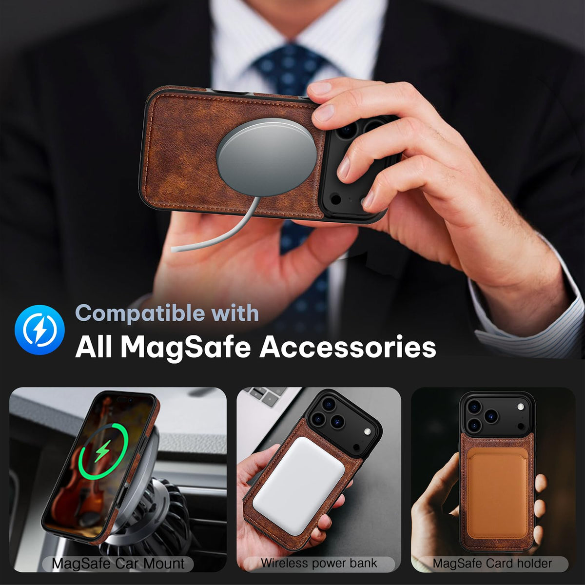 LOHASIC for iPhone 17 Pro Max Leather Case Compatible with MagSafe, Slim Luxury PU Non-Slip Grip Rugged Bumper Protective Cover Phone Case for iPhone 17 ProMax 6.9" 2025 - Brown