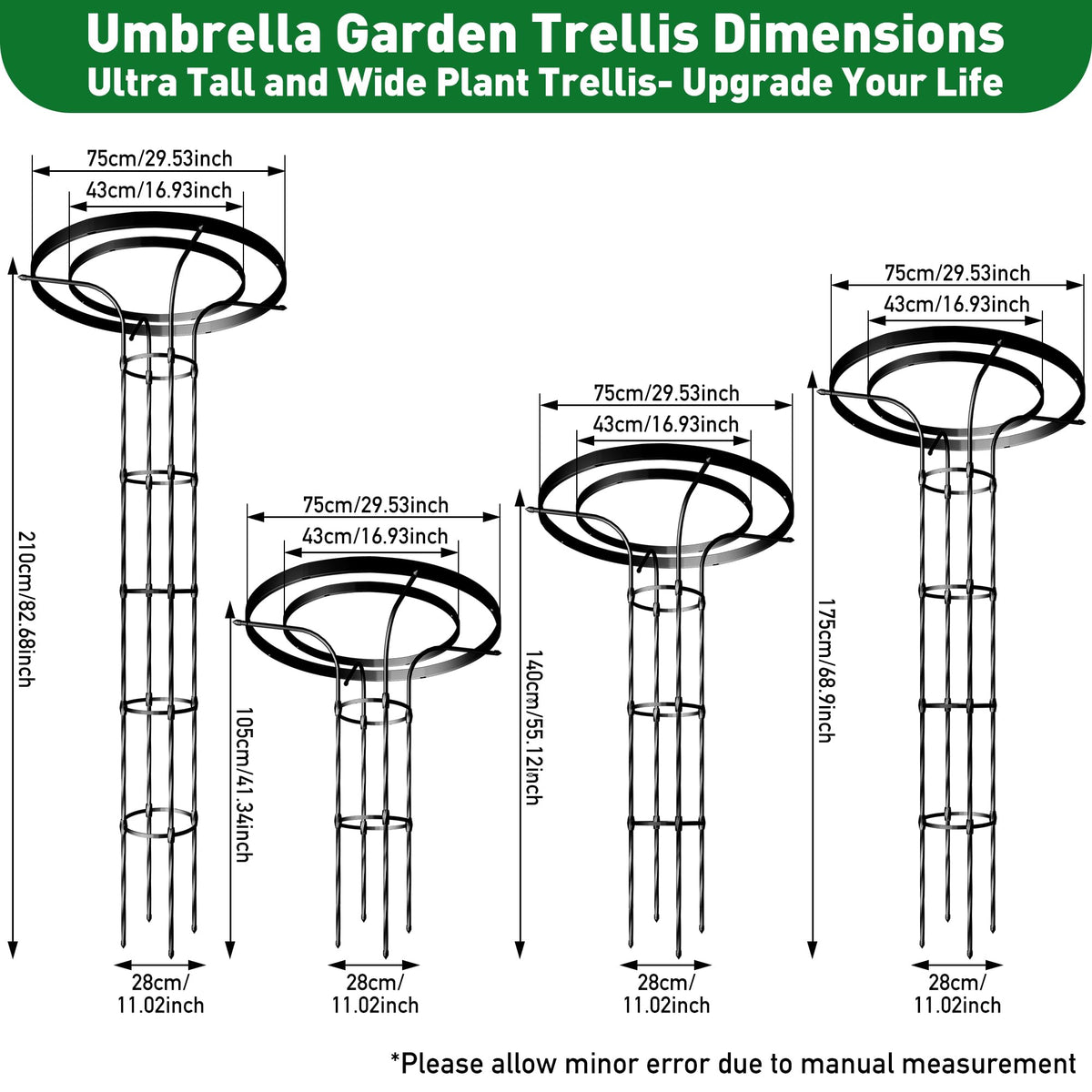 Carotex Mushroom Top Trellis for Climbing Plants Outdoor, 5.74FT Decorative Obelisk Plant Support with Rustproof PE-Coated Metal Poles, Rose Trellis for Clematis Ivy, Black