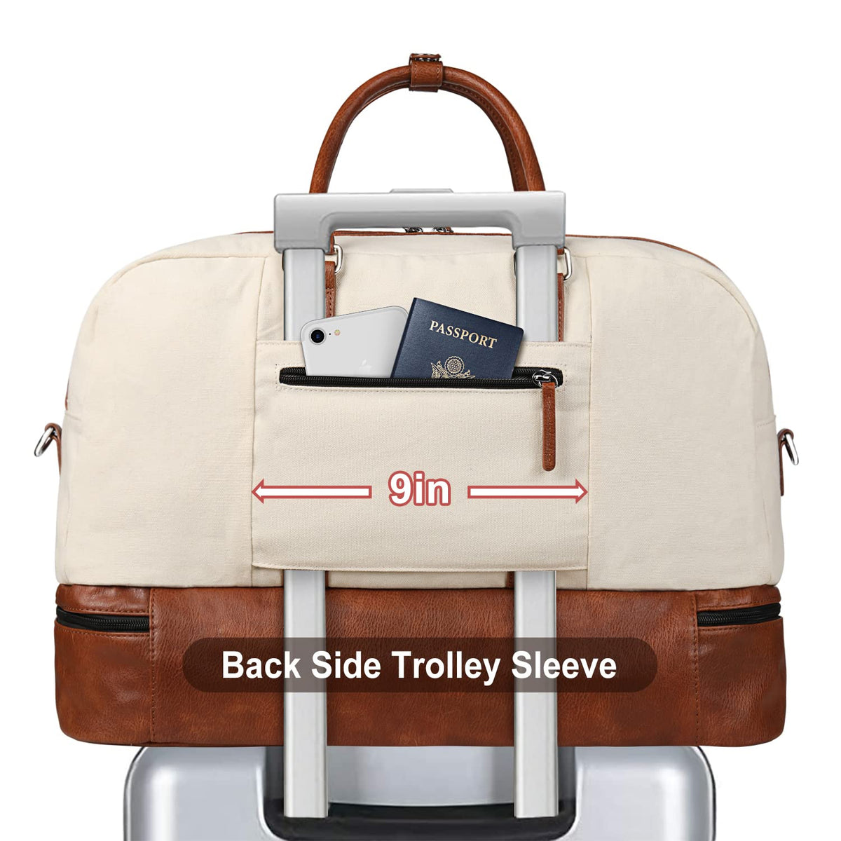 IBFUN Weekender Bag for Women, Large Overnight Bag Canvas Travel Duffel Bag Carry On Tote with Shoe Compartment 21" 3Pcs Set