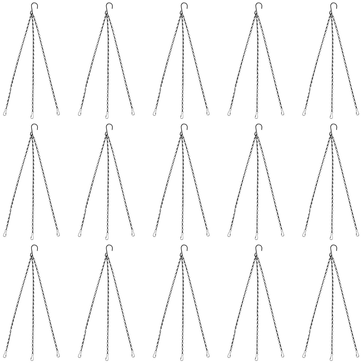 SEHOI 15 PCS 19 Inch Black Hanging Basket Replacement Chain, Metal Hanging Basket Chains 3 Point, Flower Pot Hanging Chain with Hooks Plant Pot Hanging Chain for Planters and Bird Feeders