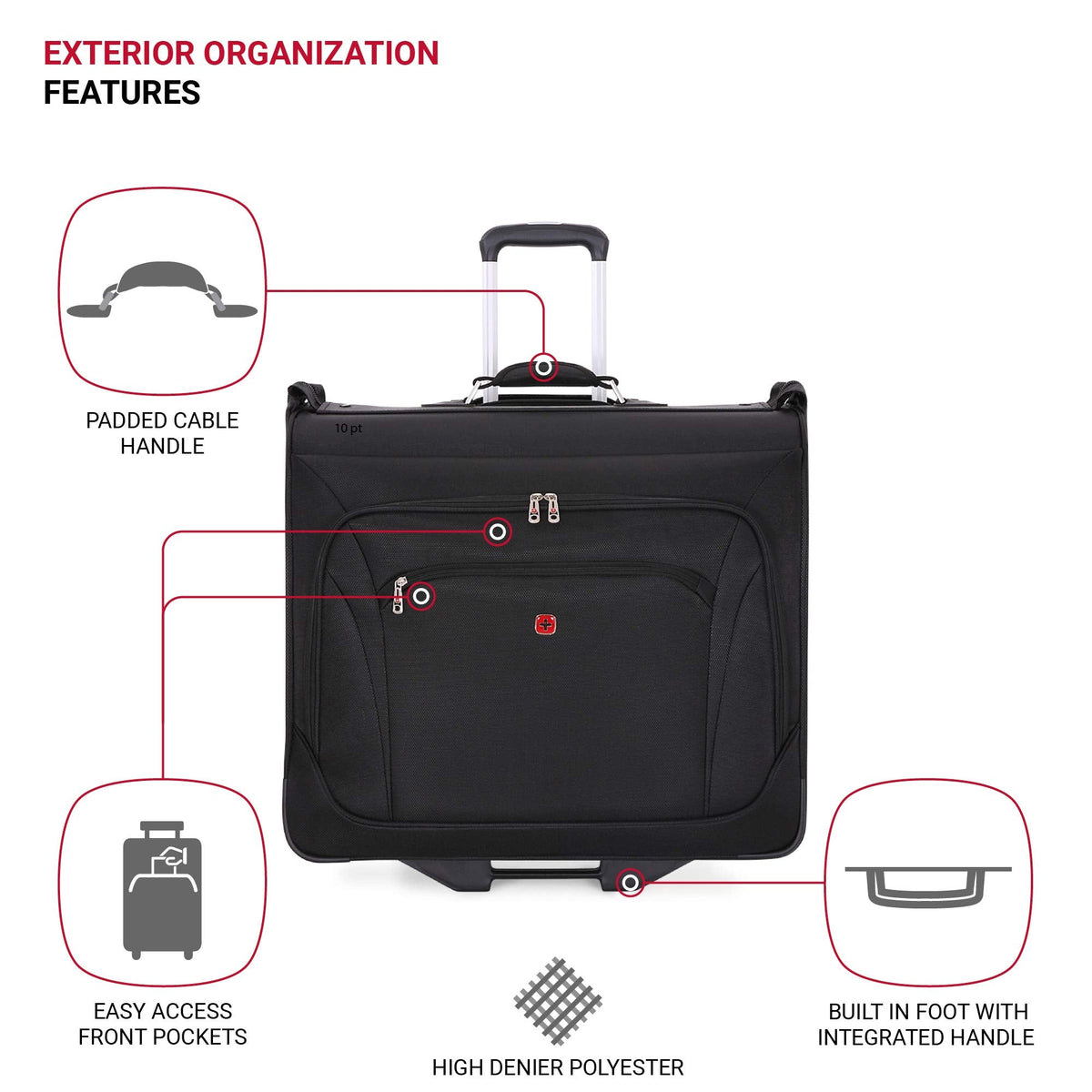 SwissGear 7895 Premium Rolling Garment Bag, Bonus Hanging Feature, Men's and Women's, 24-Inch Luggage - Black