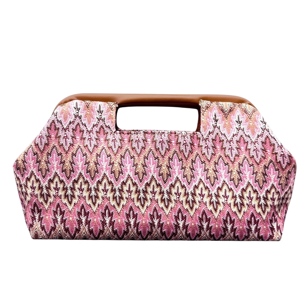 ENBEI Women's Top Handle Clutch Purse, Evening Bag with Leather-Wrapped Metal Handle, Handbag Clutch for Party & Daily Use (Pink Bohemia)