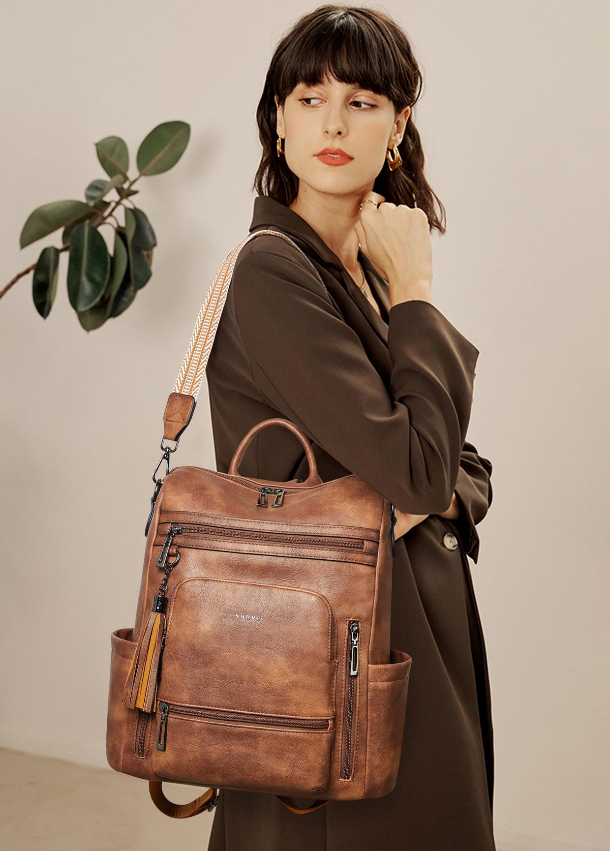 Shrrie Vegan Leather Laptop Backpack for Women 15.6 inch Work Backpack Fashion Travel Backpack Purse for Travel College Work