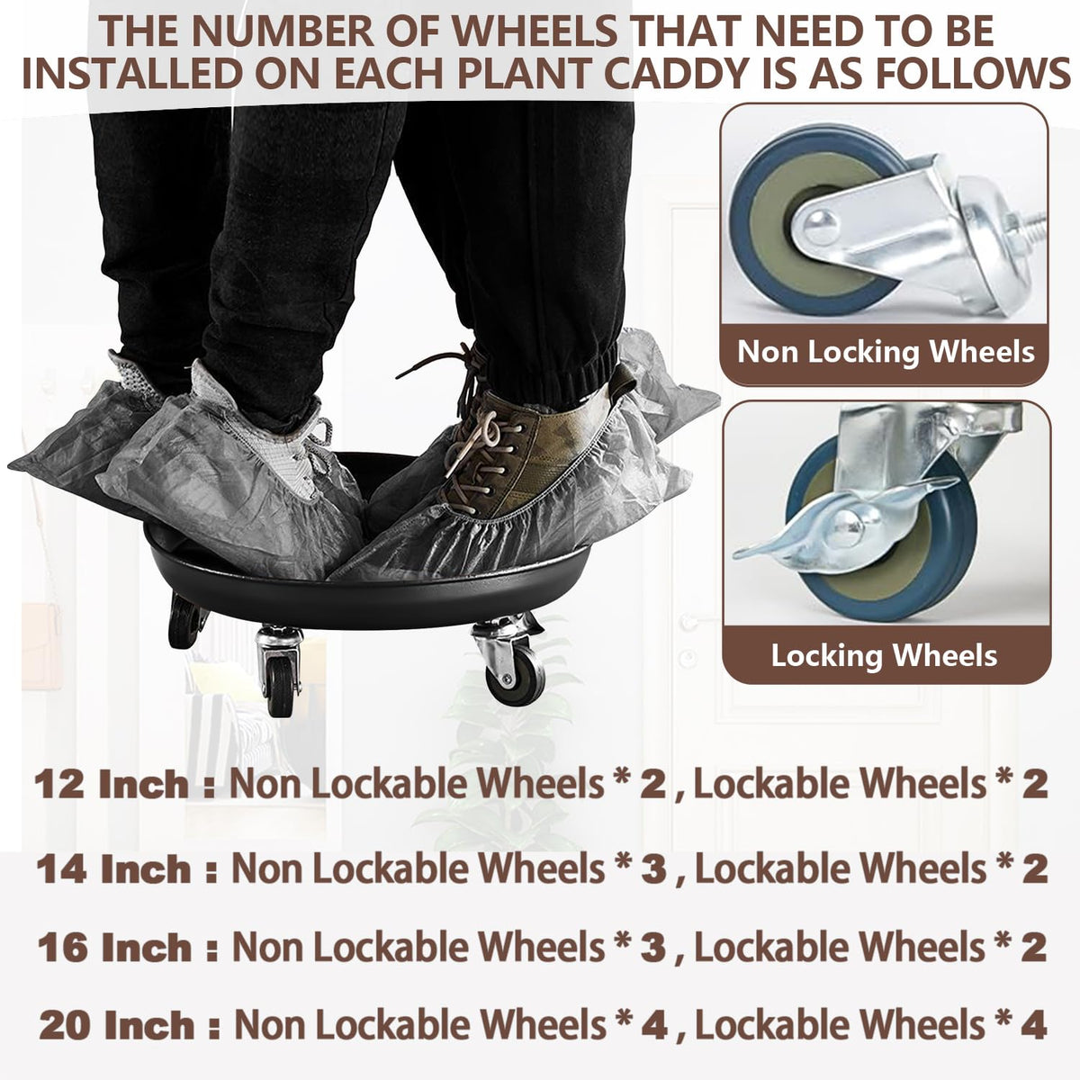 Tadpolebaby Heavy Duty Plant Caddy with Solid Rubber Wheels, Lockable, Increased Load Capacity, One-Minute Installation, Suitable for Indoor, Outdoor, Patio, Garden Settings, 20 Inches 1PACK, Black