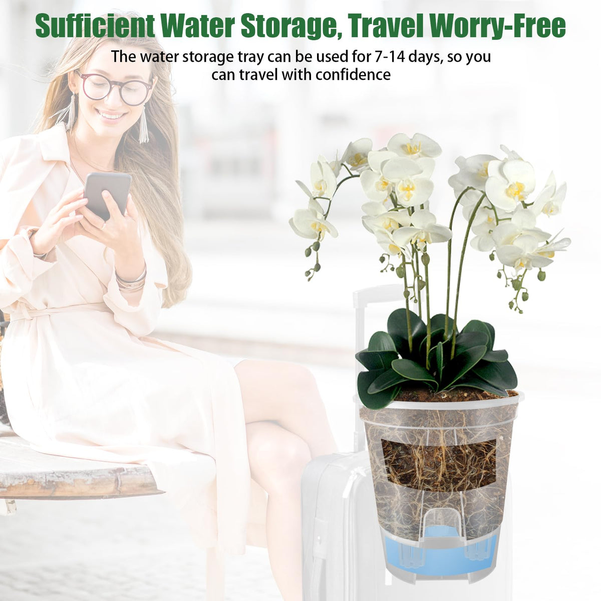 Cdd's Path 5-Pack 6 Inch Self Watering Naked Root Planter Pots with Drainage Holes & Reservoir, Plastic Planters with Air Pipes for Indoor Outdoor Plants，Clear