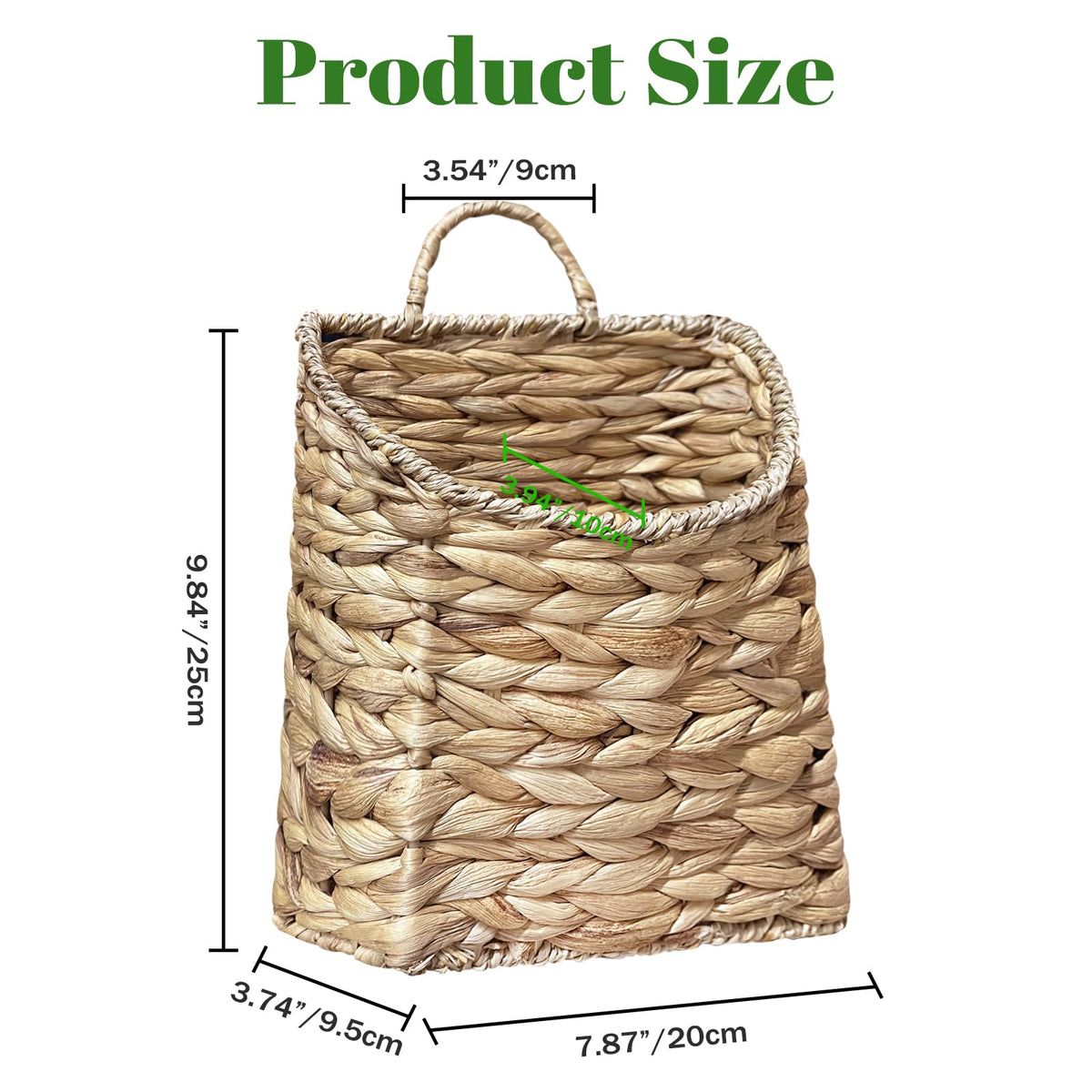 Boho Wall Hanging Basket, Water Hyacinth Woven Basket for Front Door, Flat Back Wall Mounted Entryway Organizer, Storage for Flowers, Plants, Farmhouse, Home Decor