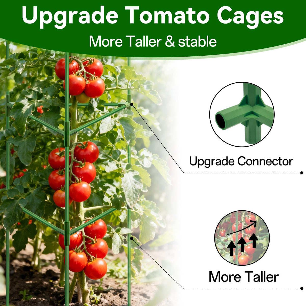 Halatool 6 Pack Heavy Duty Tomato Cages, 57 Inch Tall Metal Plant Supports Stakes for Outdoor Garden, Adjustable Foldable Steel Trellis for Climbing Plants Cucumbers Peppers Flowers Vegetables Fruits