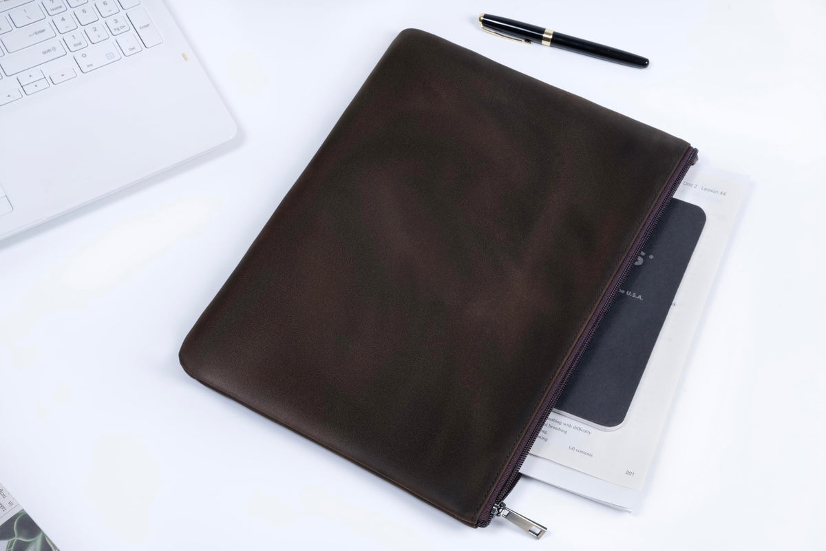 GZRHKJ Genuine Leather A4 File Folder for Document, Leather File Folder Organizer Document Holder for Men&Women, Waterproof Portfolio Envelope Folder Case