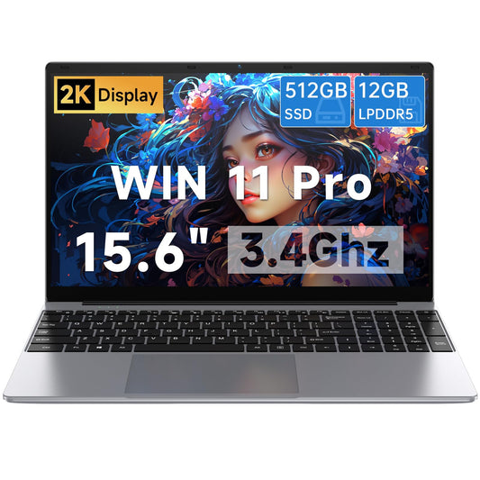 Gezoon 15.6 Inch Laptops, Win 11 Pro Laptop Computer,12GB RAM 512GB SSD, Celeron N100 Quad-Core(Up to 3.4GHz), FHD IPS 1920x1080, HDMI, Type-C, USB 3.0, WiFi 6, BT 5.2, TF Card Reader, 6500mAh