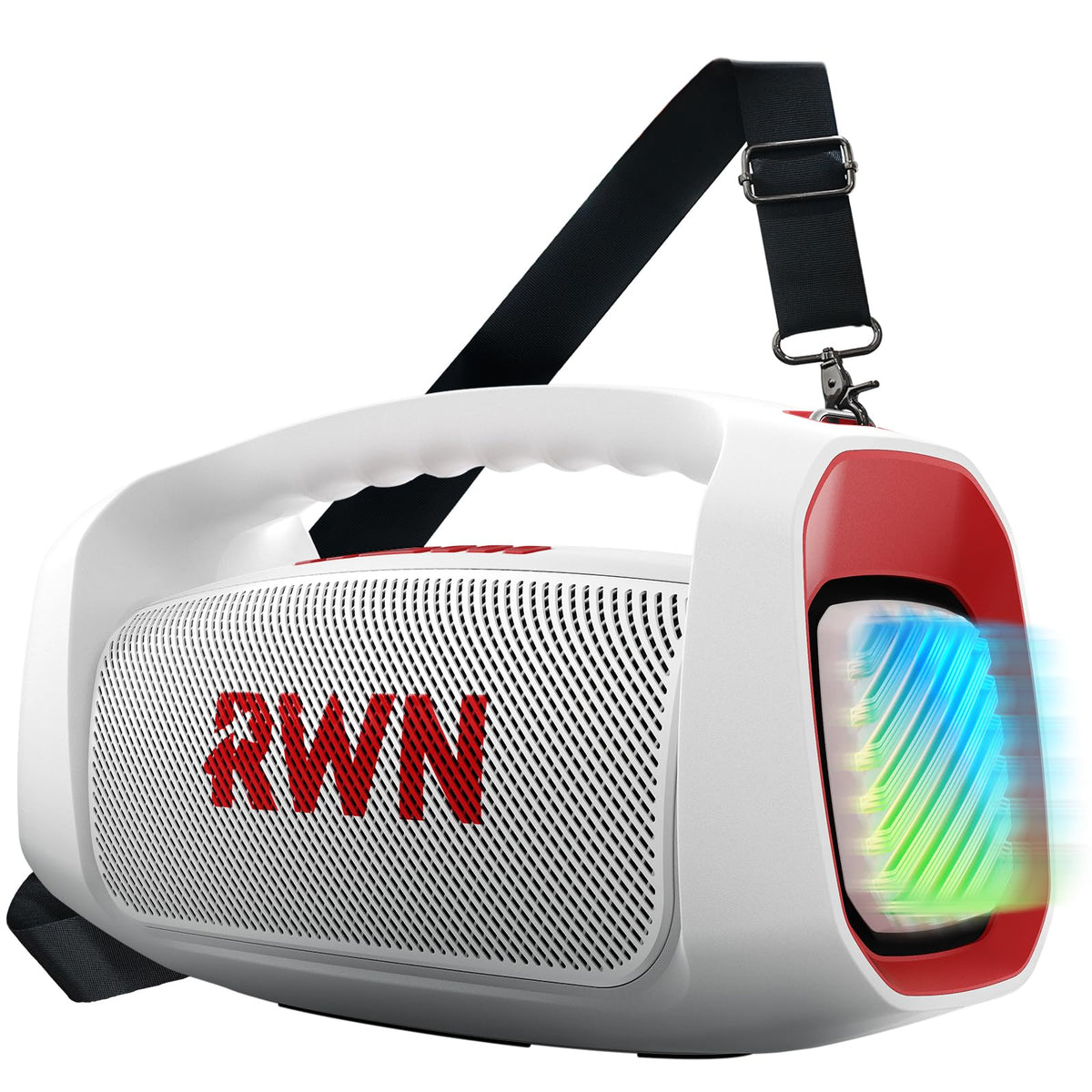 RWN Outdoor Bluetooth Speaker: 160W Loud Sound, IP67 Waterproof with 24H Playtime, Fast Charge, Bass, TWS, Portable Wireless Speakers with Light Show for House, Party, Projector, Beach (RED+White)