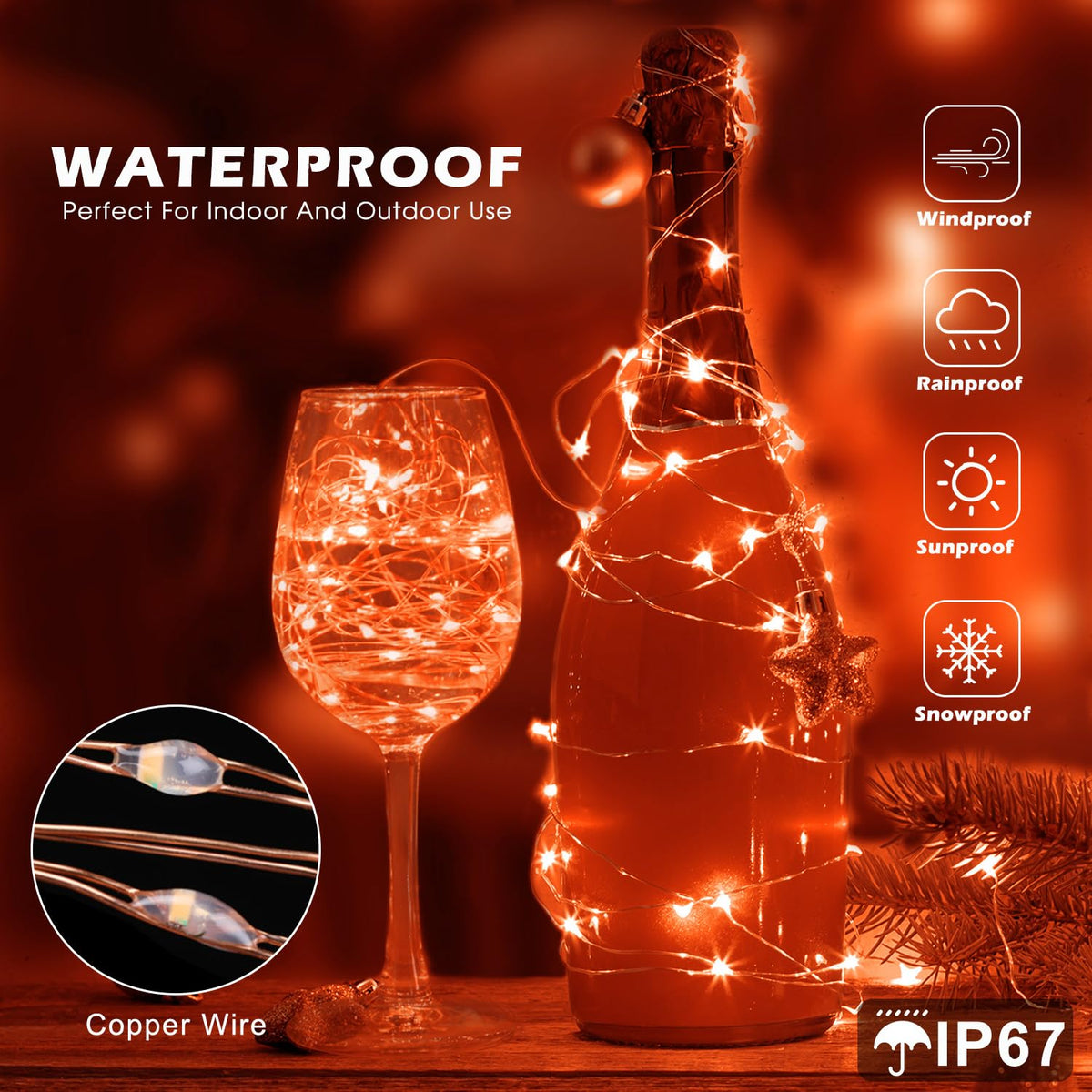 yietNL Fairy Lights 72ft 220 LED USB Twinkle String Lights, Silver Wire, Remote, Timer, 8 Modes, Waterproof, Orange