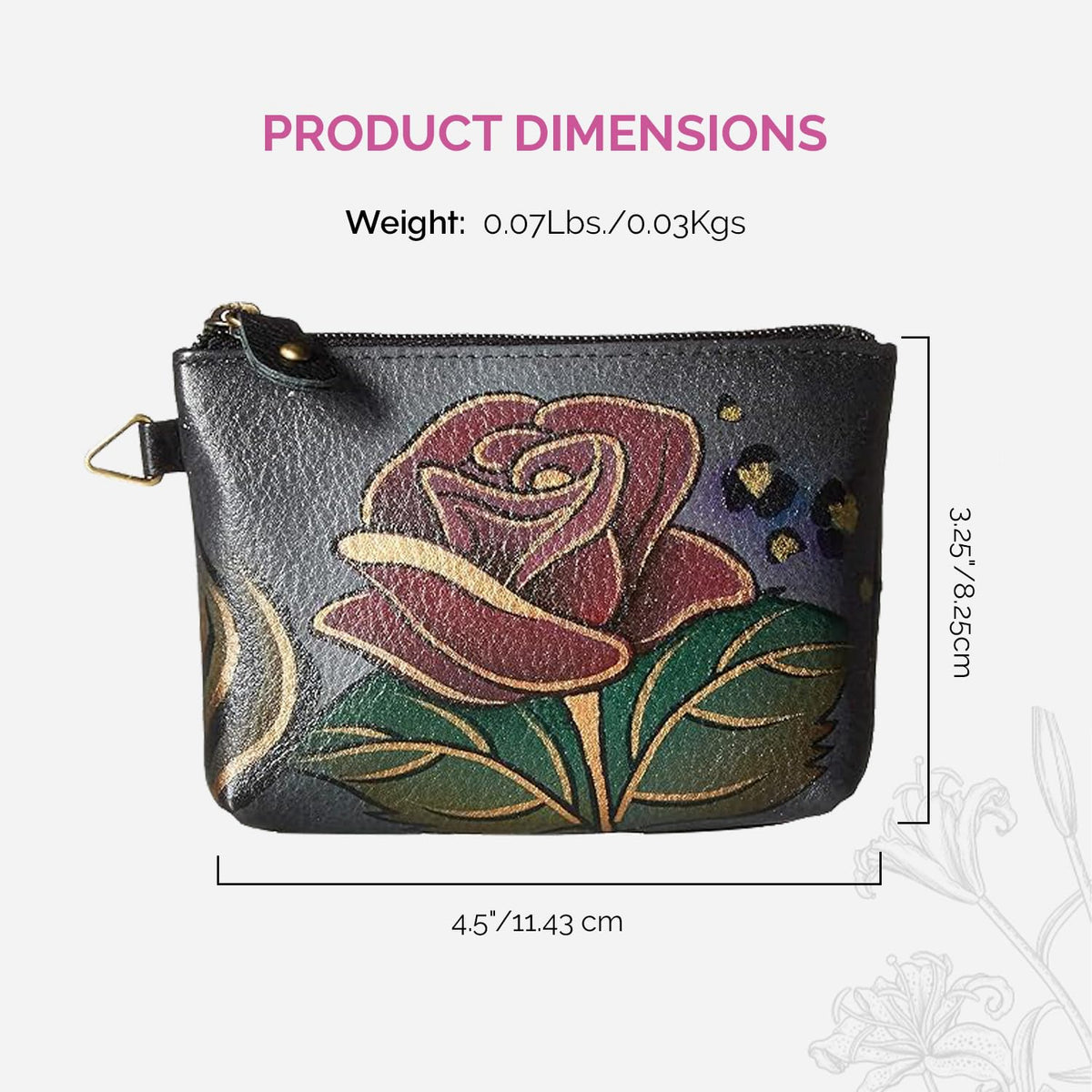 Anna by Anuschka Women's Hand Painted Genuine Leather Coin Pouch - Rose Safari Grey