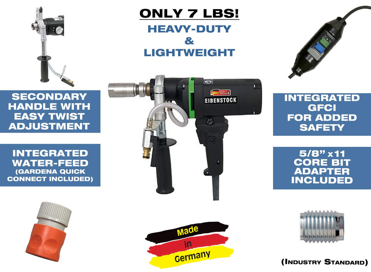 CS Unitec | END 1550 P | Diamond Wet Core Drill. 110 V. Up to 2-5/8" Dia. for Stone, Tiles, and Glass. Up to 1-1/2" Dia. for Concrete. - Made in Germany