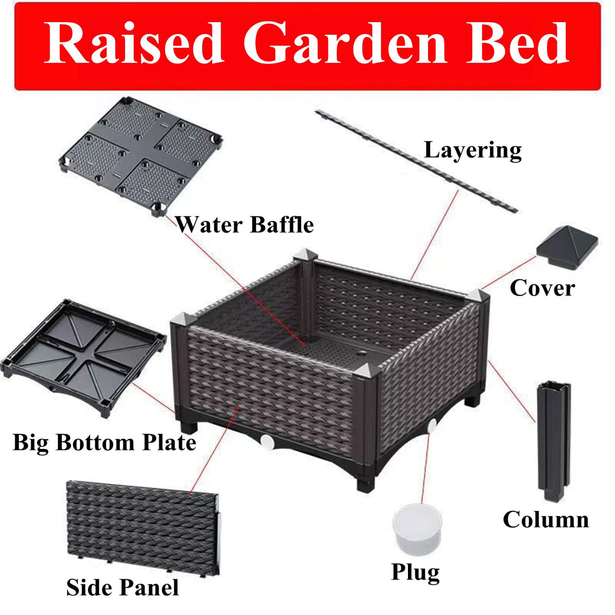 WTTTTW Thicken Raised Garden Bed Large Planters Box w/Drainage Plugs, Elevated Planter Boxes for Outdoor/Indoor, Vegetables, Herbs and Flowers,120x40x22cm