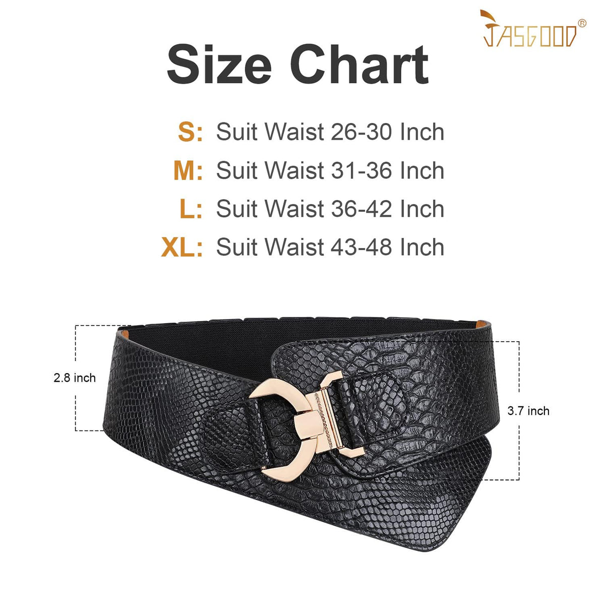 JASGOOD Women's Wide Elastic Stretch Adjustable Waist Belt Fashion Snake Pattern (Suit Waist 36-42 Inch, Black)