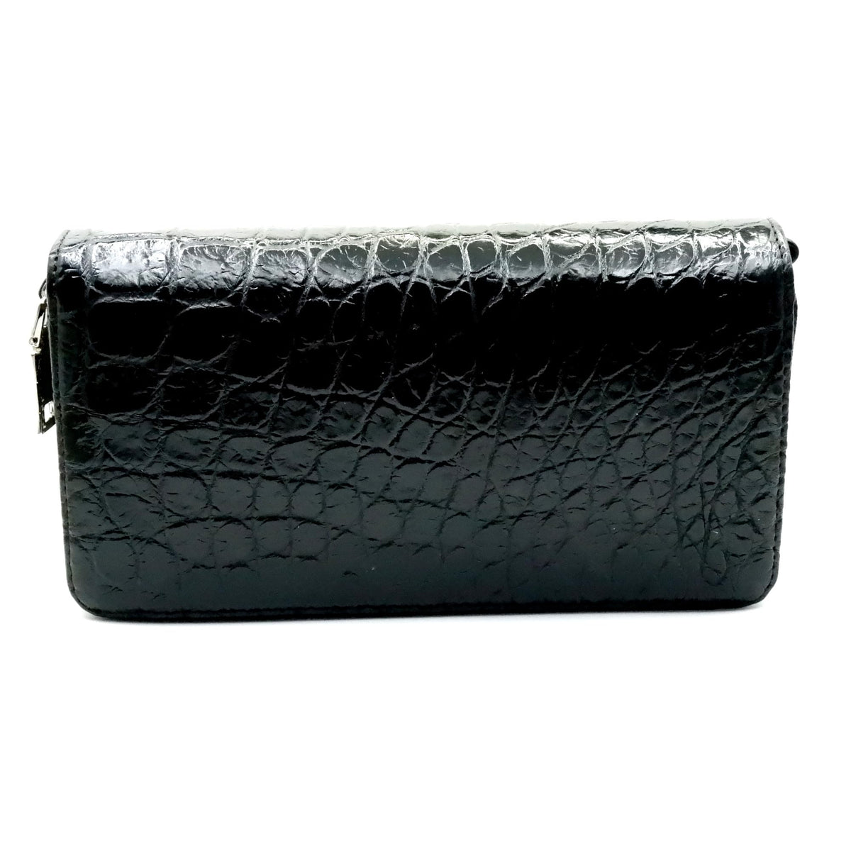 EXSOOTTI New Black Alligator Crocodile Leather Belly Soft Skin Women Double Zipper Clutch Wallet.