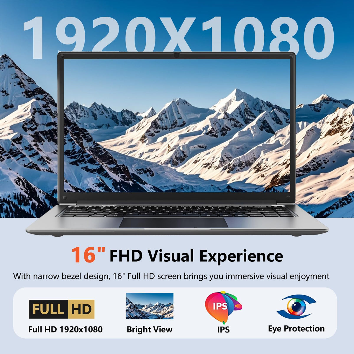 laptop 16-inch , 8GB DDR 256GB SSD portable laptop computer, expandable to 1TB, Pentium quad-core CPU up to 2.64 GHz, 9000mAh battery, interface, USB3.0 interface, dual-band WiFi, webcam, slim laptops