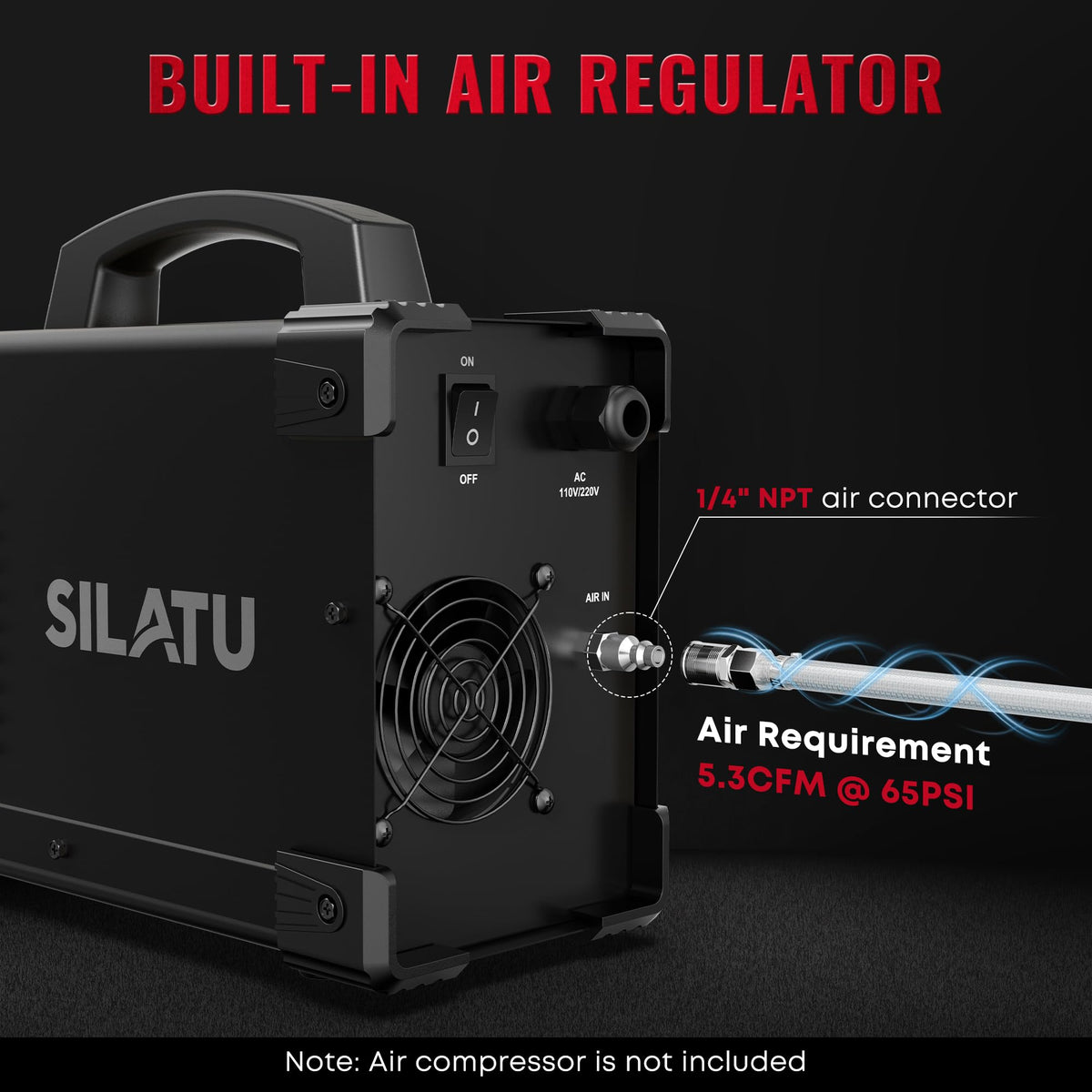 SILATU Plasma Cutter, STC550P 55Amps Pilot Arc Plasma Cutter Machine, 110/220V Dual Voltage LED Display Air Sensor, 9/16'' Clean Cut 7/10'' Max Cut, Mesh Cutting, PT/2T/4T for Beginners DIY (Black)