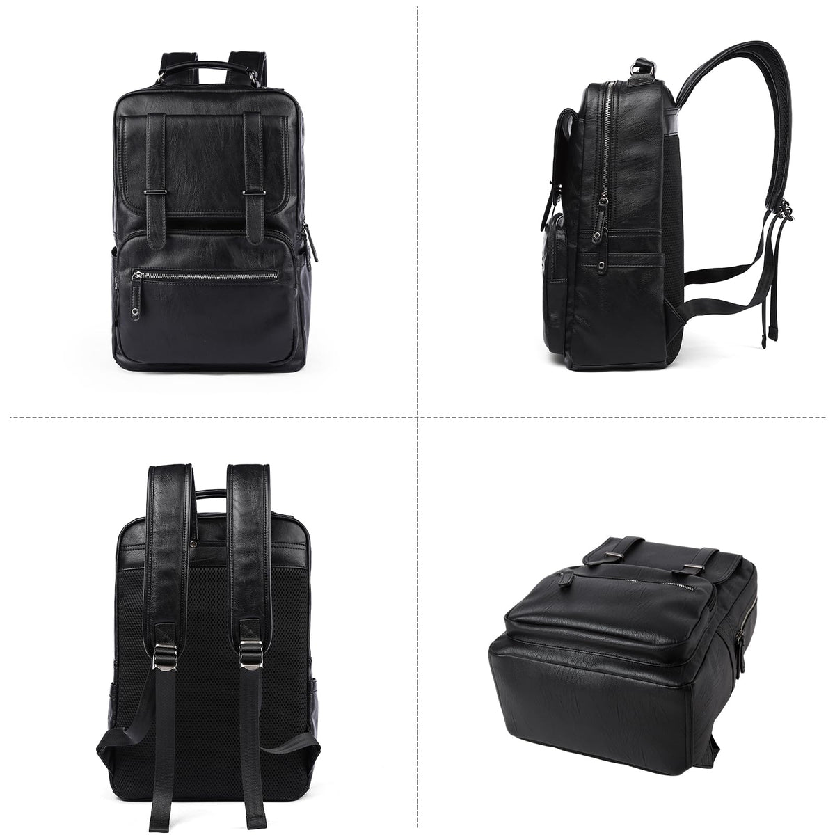 MATE ELAN Leather Backpack Laptop 15.6 inch Lightweight Retro Business College Casual Travel Overnight Daypack Work backpack black Gift