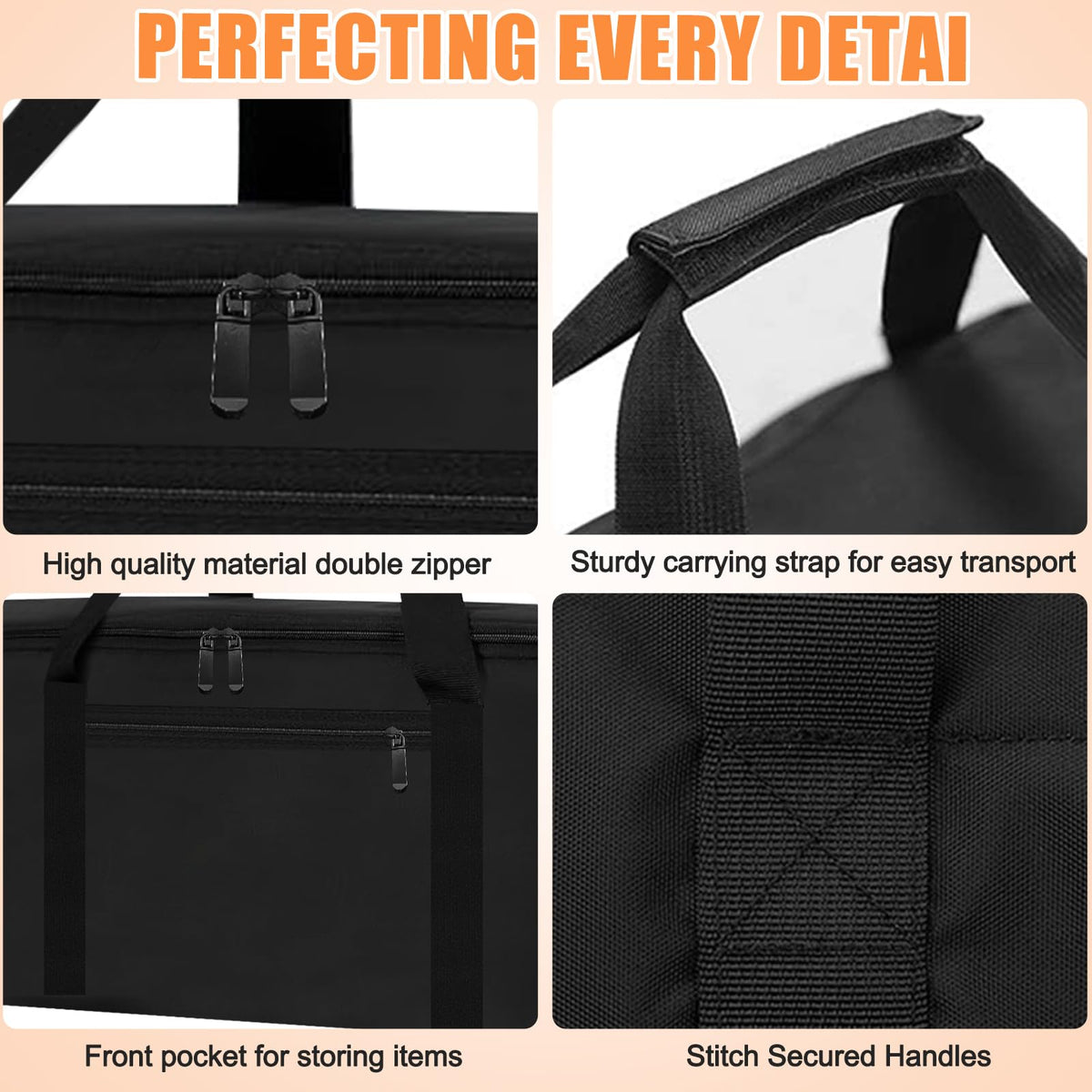 CSOKRE Grill Tool Storage Bag, Outdoor BBQ Utensil Storage with Pockets for BBQ Tools up to 22", Large Grilling Utensil Holder Storage Caddy, Barbecue Tool Sets Case for Camping Picnic,Bag Only,Black