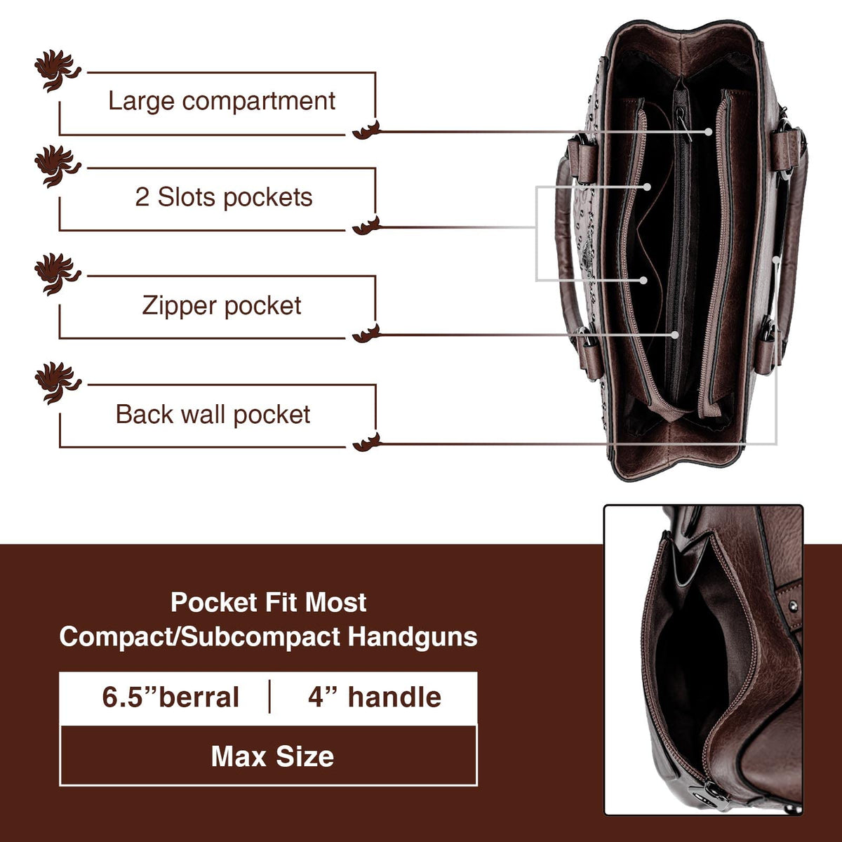 LAVAWA Tote Bag for Women Large Western Purse Ladies Top Handle Shoulder Handbags Vintage Embossed Concho Studs (Coffee