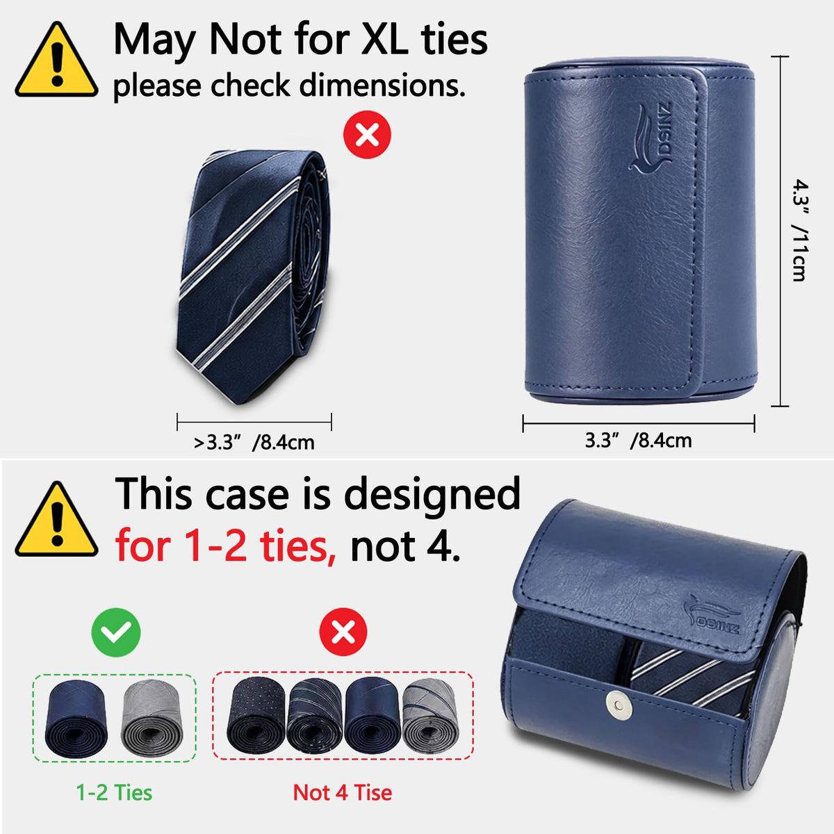 WAJJ Men's Necktie Travel Case, Tie Anti-Wrinkle Organizer Box - Formal Cylinder Shape (Blue)
