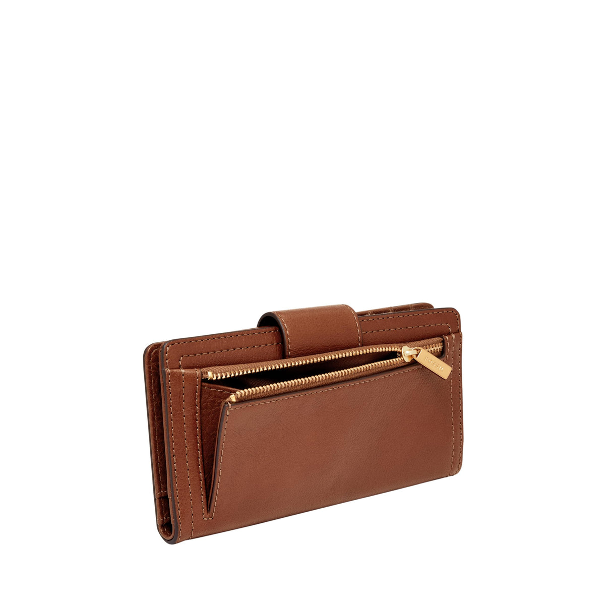 Fossil Women's Wallet, Logan Leather Wallet RFID Blocking Tab Clutch, Brown