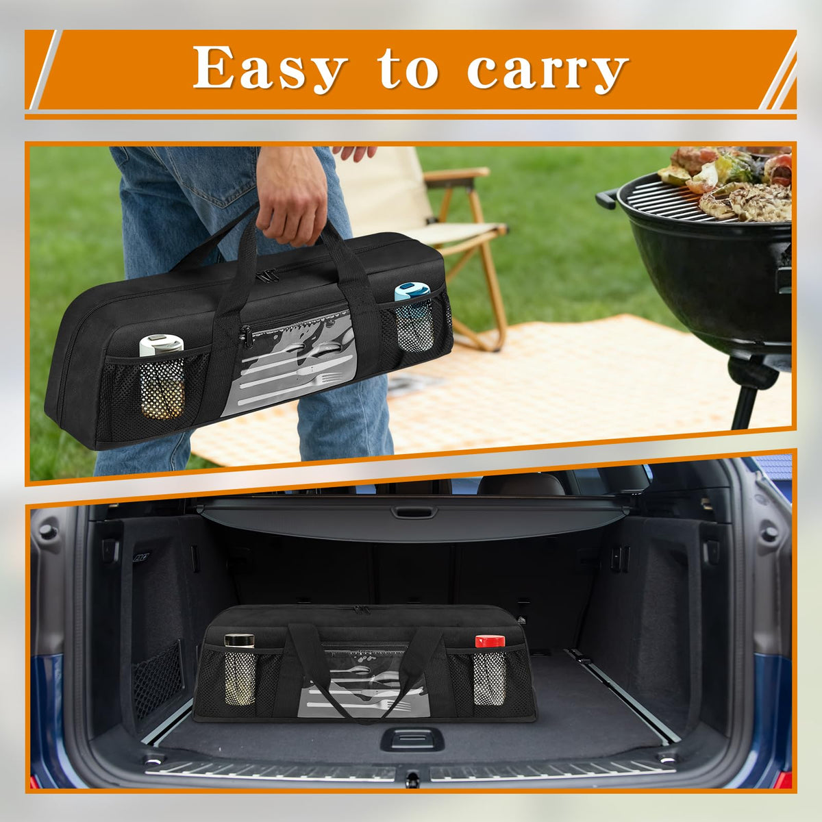 Boczif Grill Utensil Storage Bag, BBQ Tool Organized Bags, Barbecue Hardware Grill Accessories Carry Bag, Picnic Cooking Tools Holder Pouch for Camping, Outdoor BBQ