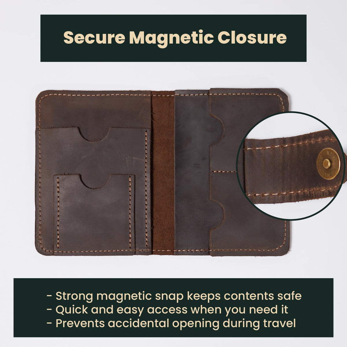 Full Grain Leather Passport Holder for Travel – Handmade Slim Wallet with Card Slots & Magnetic Closure – Compact Leather Case for Passport, Boarding Pass & Cards – Premium Gift (Non-Custom)