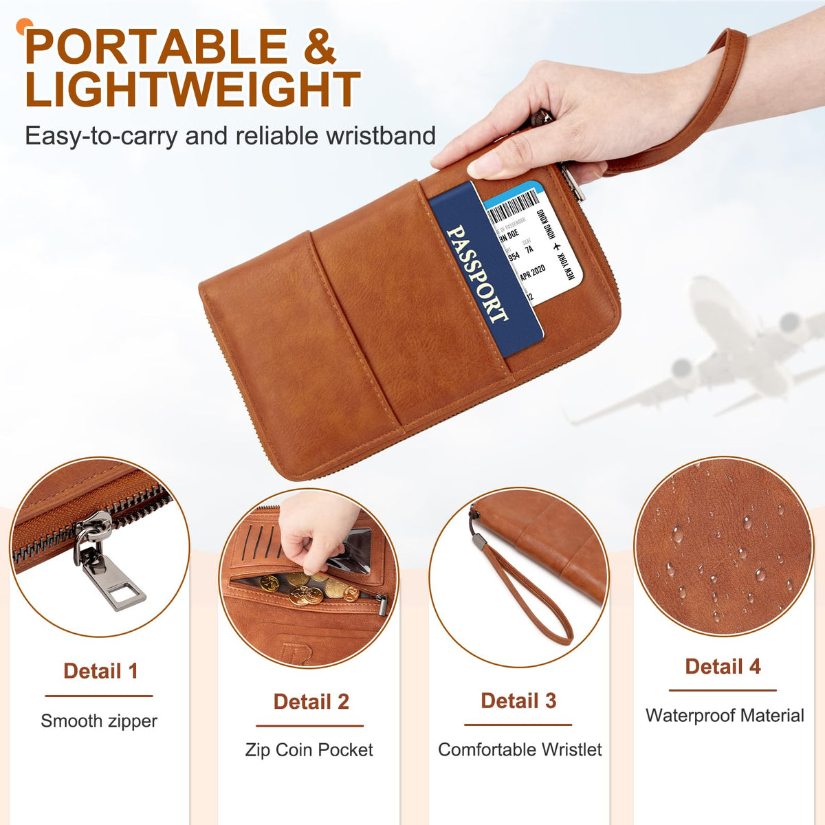 ZENTREON Family Passport Holder Wallet with Zipper, RFID Blocking Travel Document Organizer, PU Leather Passport Wallet for Women Men, Passport Cover Travel Wallet for Boarding Pass, ID, Money, Ticket