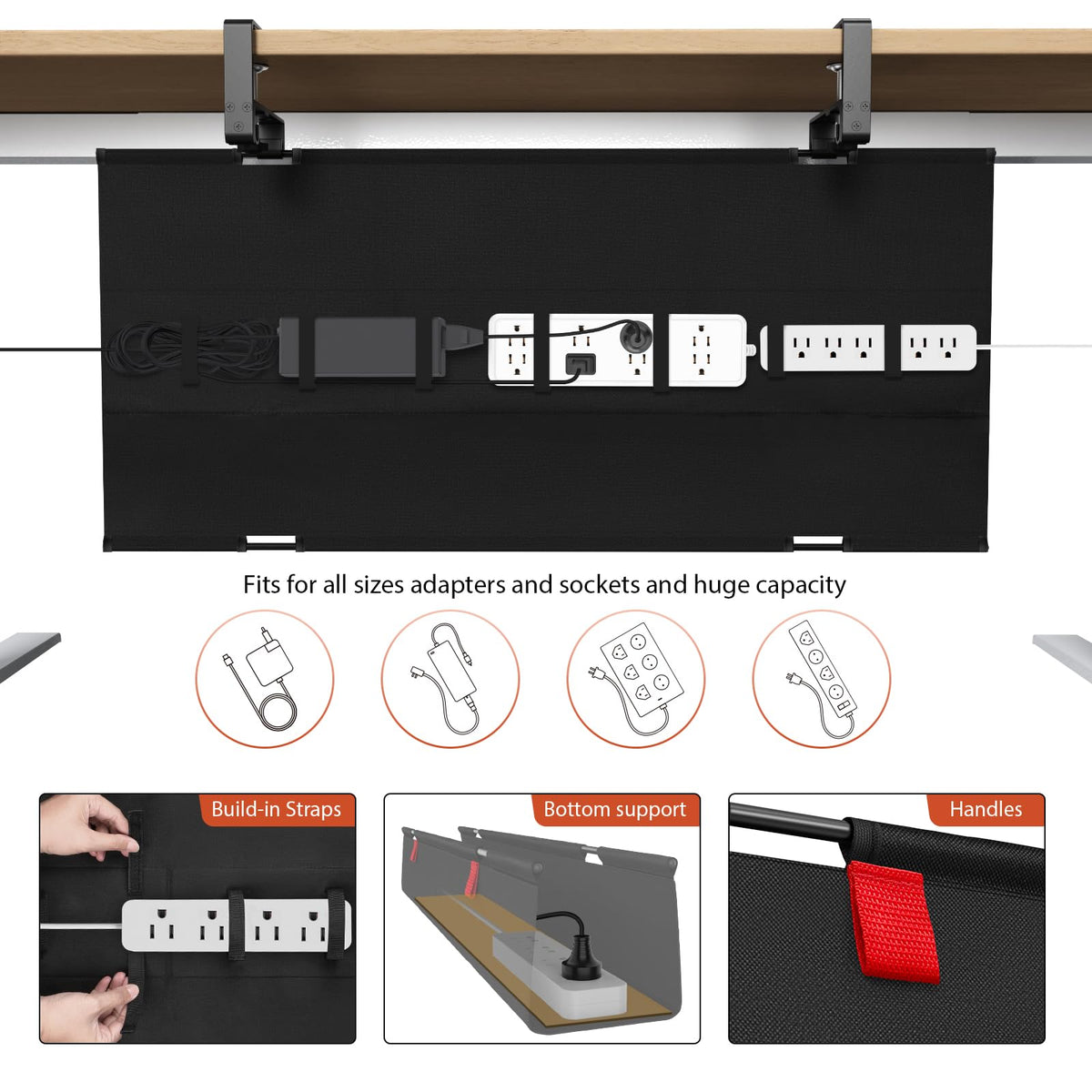 Univivi No Drill Under Desk Cable Management Tray, 36" Cord Organizer for Table, Clamp/Screw Mount Desk Cable Management, Premium Fabric Cable Management Tray for Office, Home
