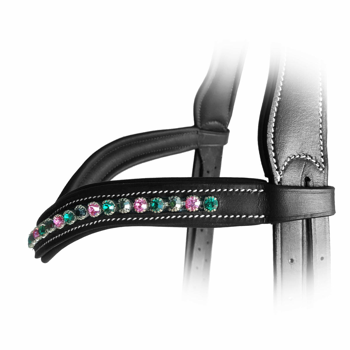 Exion Curved Crystal Browband for Horses – Soft Padded Bling English Bridle Brow Band | Dressage, Show, Jumping | Black, Brown (Black, Cob)