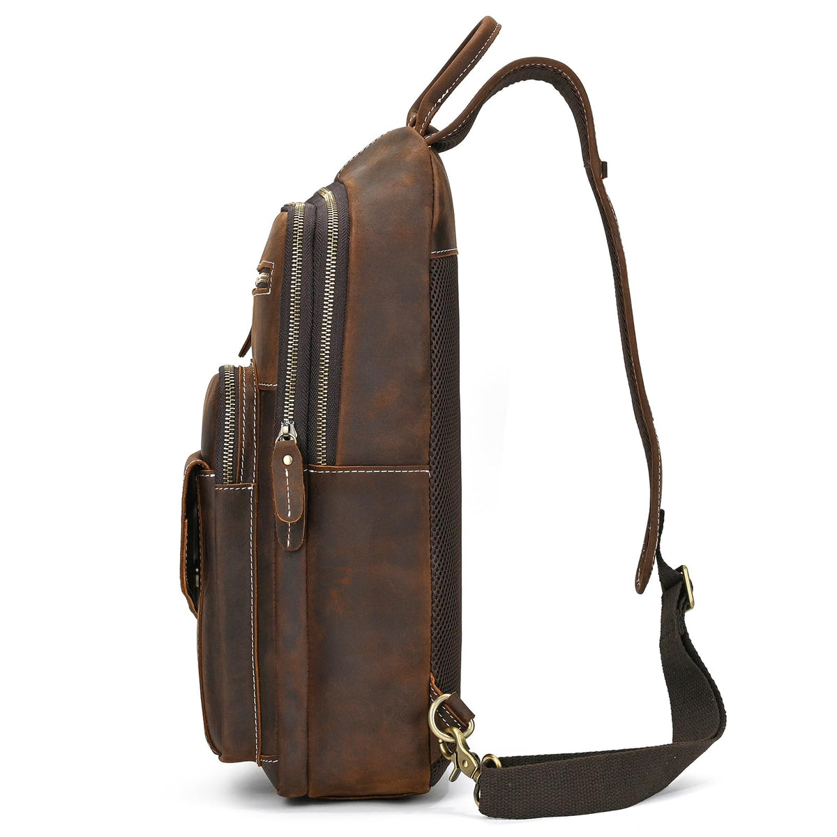 JulBean Leather Men Casual Travel Hiking Crossbody Chest Sling Bag Rig One Shoulder Strap Bag