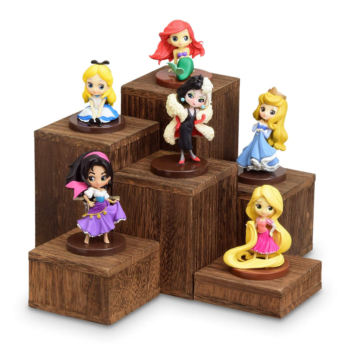 MOOCA Wooden 6 Pcs Square Risers for Display Jewelry and Accessories Display Stand Wooden Risers For Jewelry Figurine, Brown