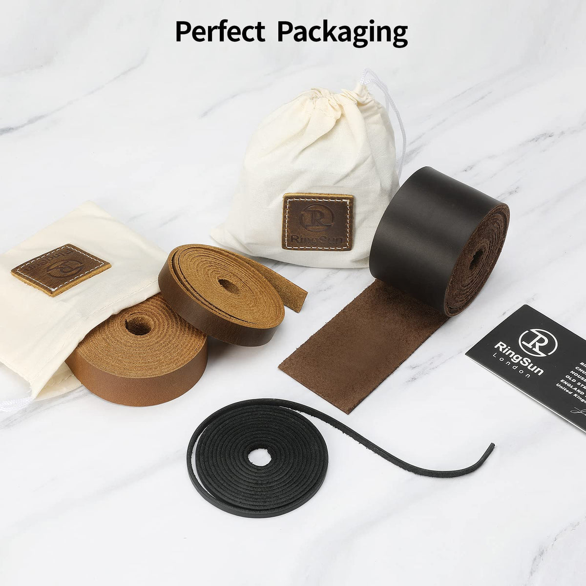 Ringsun 1/2 Inch Wide Flat Leather Straps for Crafts, Full Grain Leather Strips Cord String for Crafts, Tooling (2mm Thick 72.5 Inches Long Black Coffee)