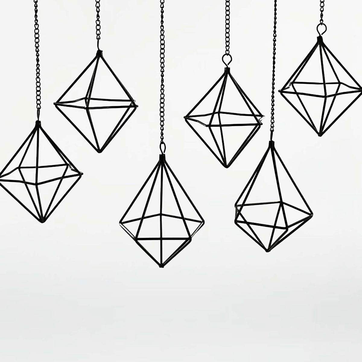 PUDAPU 6 Pack Gold Diamond Hanging Air Plant Holders with Chains, Small Unique Metal Air Plants Live Holders for Tillandsia and Air Ferns, Indoor Hanging Planter Decor