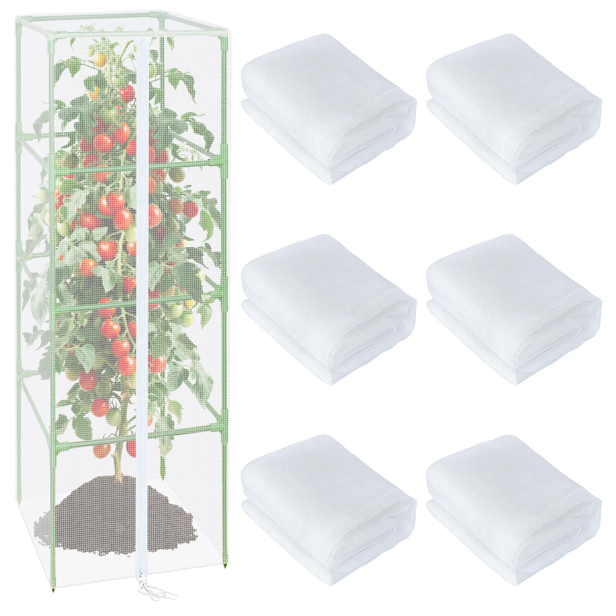 ZeeDix 57" x 16.1" Garden Bird Netting for Square Tomato Cage, 6 Pack Garden Mesh Barrier, Plant Covers Protect Tomatoes, Vegetables, Blueberry Bush from Birds & Pests