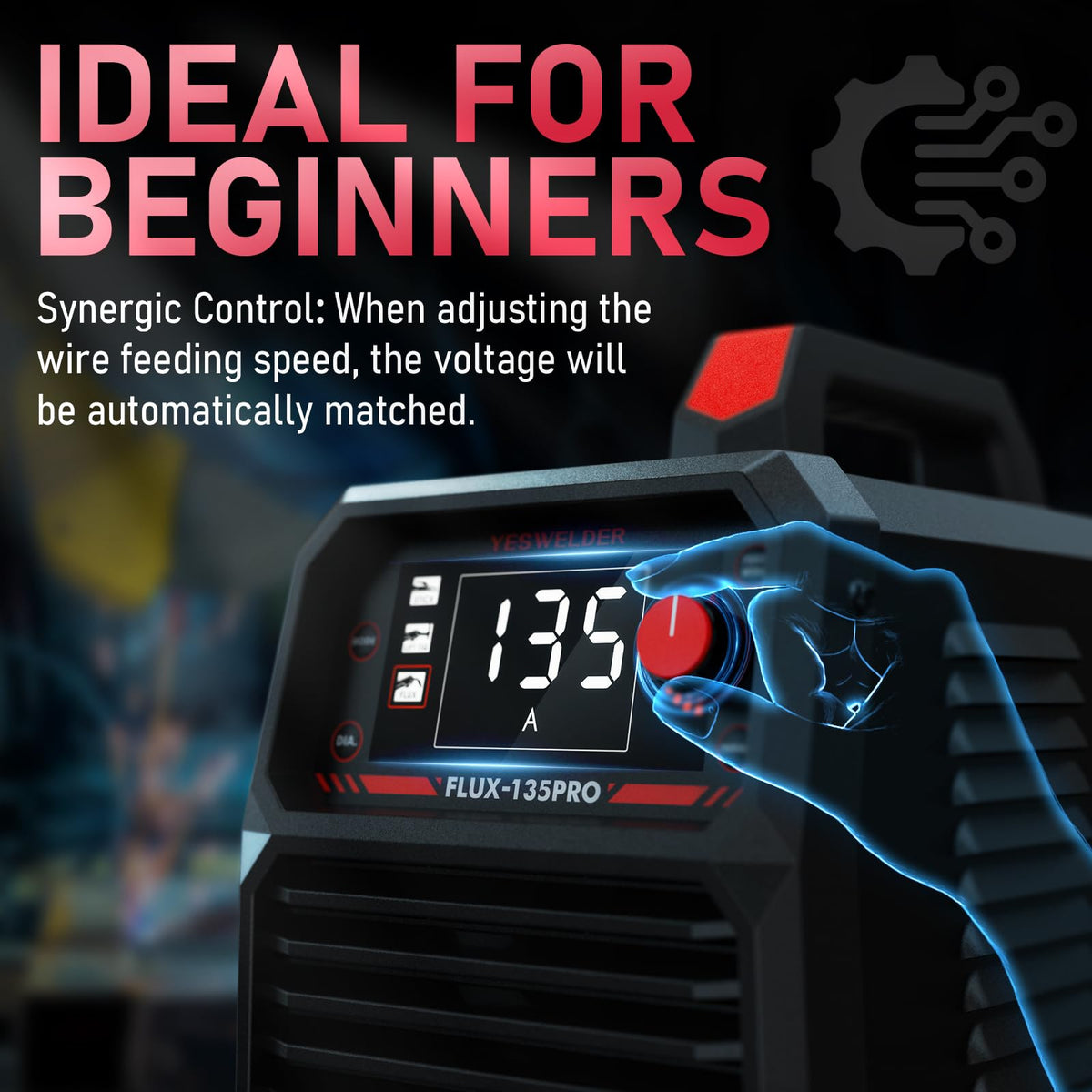 YESWELDER 135A MIG Welder, 110V Flux Core MIG/Lift TIG/Stick 3-in-1 Large LED Digital Display Welding Machine IGBT Inverter Welder