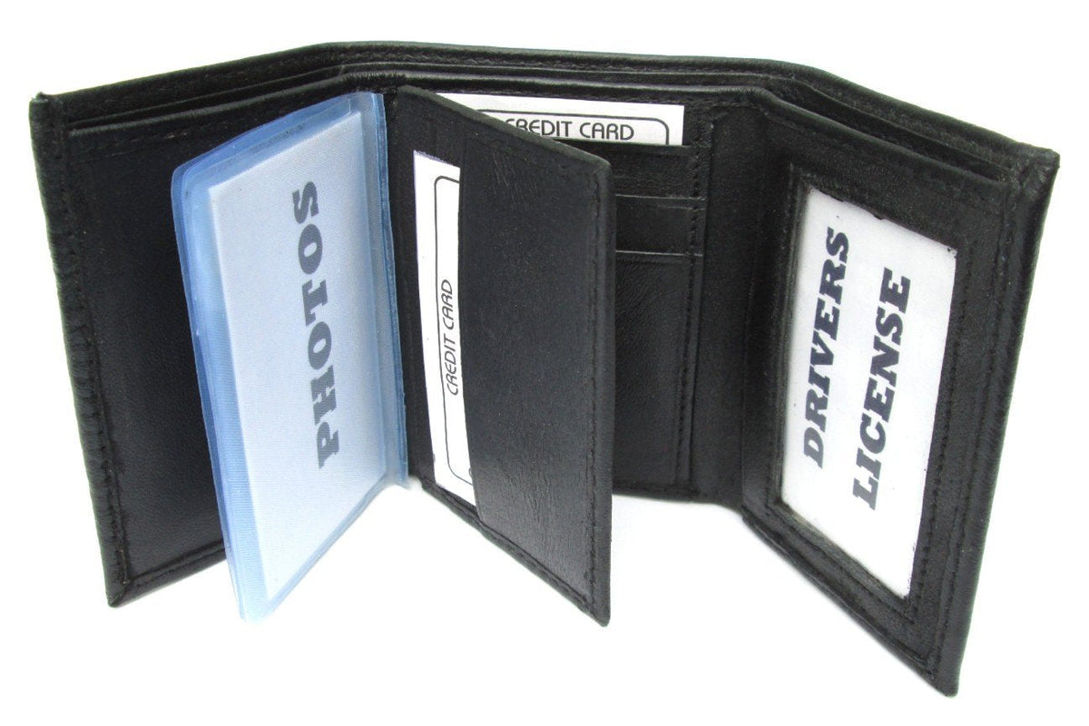 Dangerous Threads Mens Black Leather Wallet Lamb Classic Trifold 731