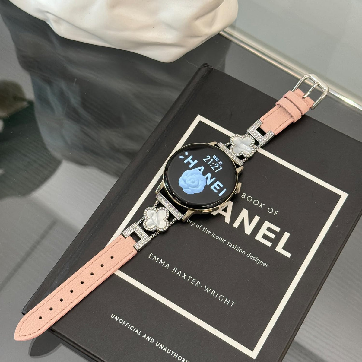 Moran Leather Watch Band 18mm 20mm 22mm Quick Release Slim Leather Strap Dressy Fancy Bling Replacement Smartwatch Strap Compatible with Samsung Galaxy Watch 6/5/4/3, Garmin Watch,Fossil