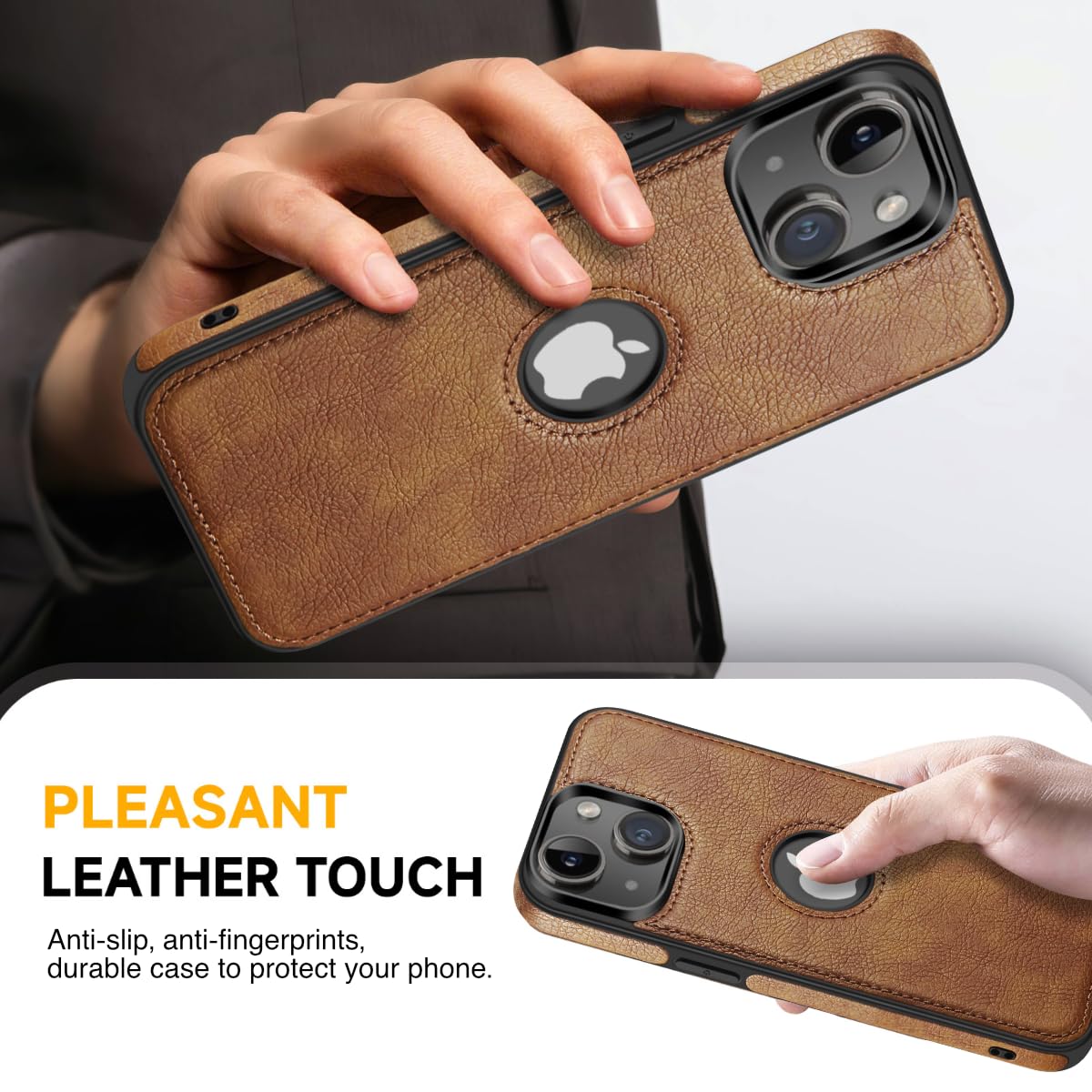 Razstorm Unique Design Luxury Leather Business Phone Case for iPhone 13 Anti-Slip Scratch Resistant Ultra Slim Protective Case (2021,6.1”) (Brown)