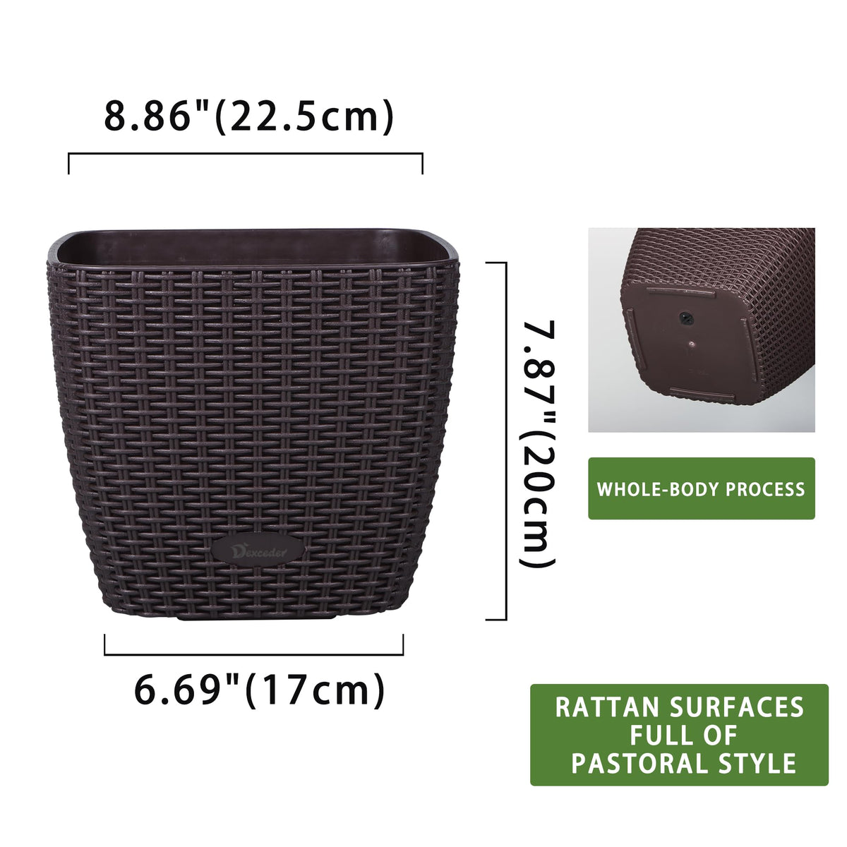 Dexceder 9x8 Self Watering Planter Indoor Outdoor, Inner Mat Design, Thickened Table Flower Plant Pot with Water Level Indicator (Brown Rattan)