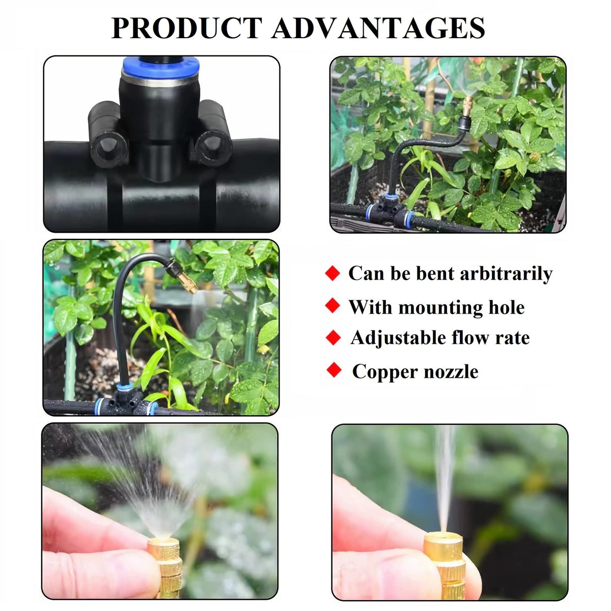50FT Drip Irrigation Kit, Automatic Garden Watering System with Tool-Free Quick Connectors, 360° Bending Drippers & Copper Misting Nozzles for Greenhouse, Patio, Lawn & Vegetable Garden. (15M)