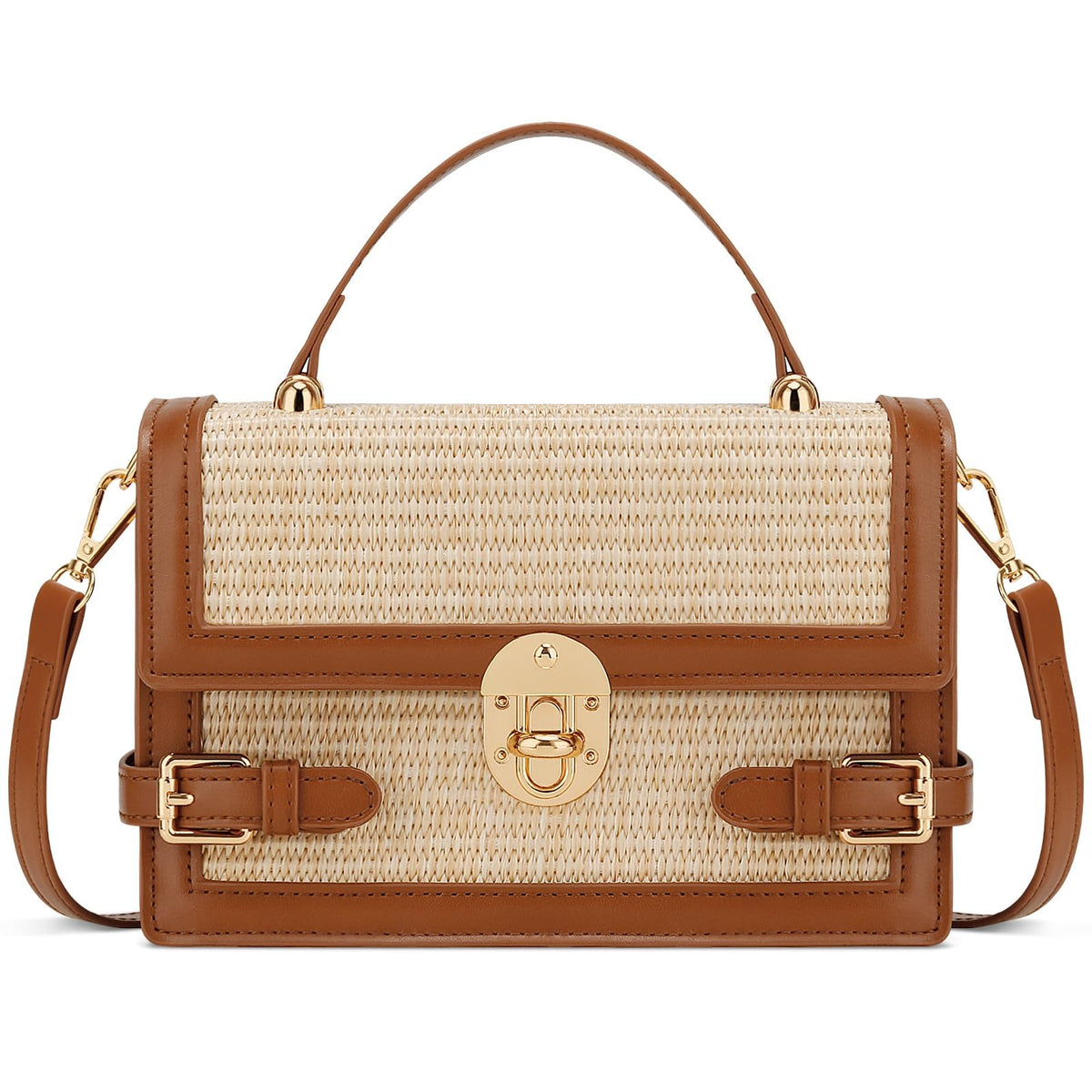 KKXIU Straw Purses for Women – Summer Beach Shoulder Purse & Clutch Handbag, Woven Crossbody Bags for Women, Brown