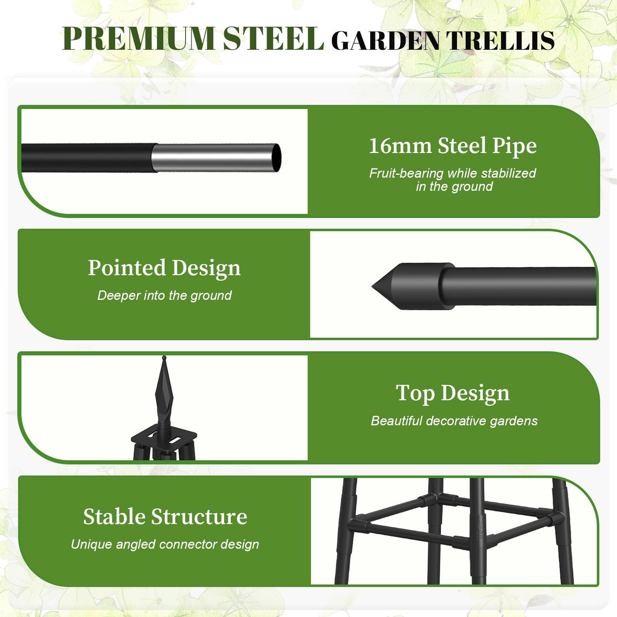 Alisisfores 4 FT Obelisk Trellis for Climbing Plants,Garden Trellis with Extra Thickened Plastic-Coated Metal Pipes, Outdoor & Indoor Garden Support for Potted Plants, Black
