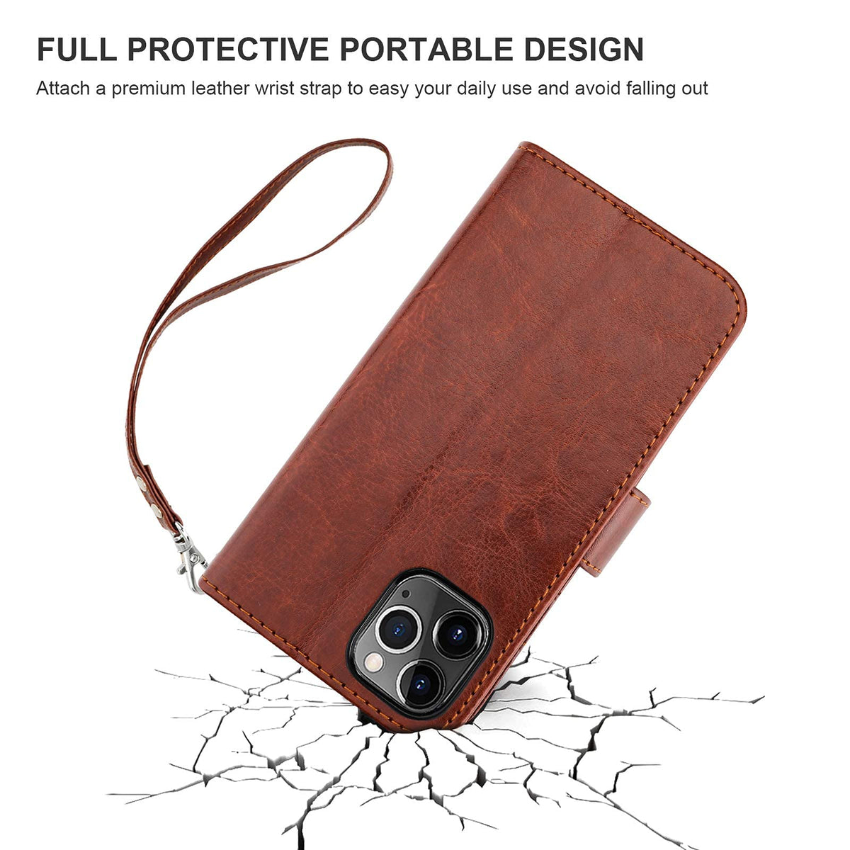 Bocasal Compatible with iPhone 12 & iPhone 12 Pro Wallet Case with Card Holder PU Leather Magnetic Detachable Kickstand Shockproof Wrist Strap Removable Flip Cover 6.1 inch (Brown)